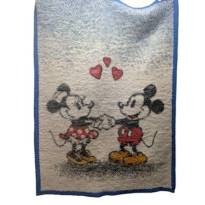 Biederlack Disney Blanket Vintage Mickey Minnie Mouse  White Blue 28" x 36"